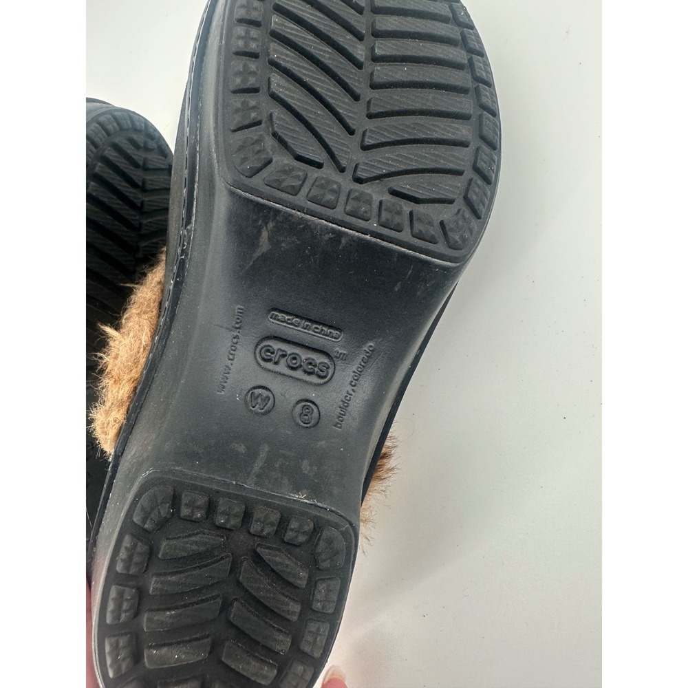 Crocs Womens Black Suede Faux Fur Trim Wedge Clogs Mules Size 8 - Picture 6 of 6